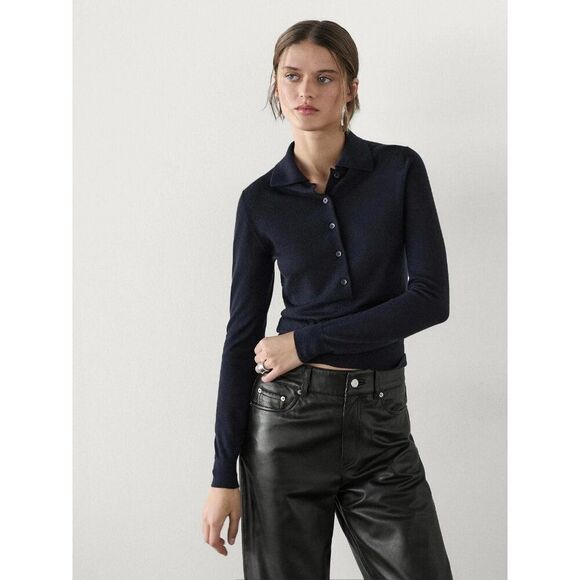 Massimo Dutti Sweaters - Massimo Dutti Women Polo Sweater S Blue Wool Collared Pullover 5615/610 NWT
